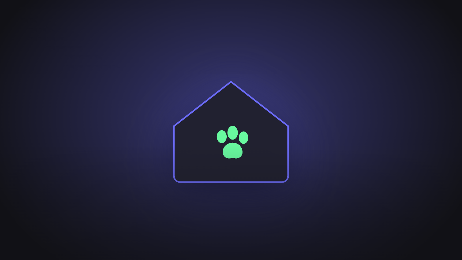 O contorno de uma casa com uma pata verde no centro